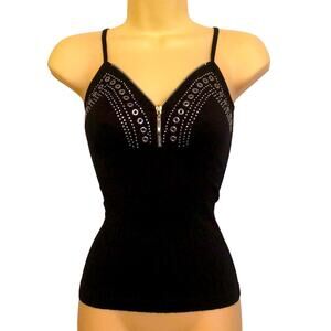 UP-PEK Black Knit Camisole Silver Embellishments Size Small Festival